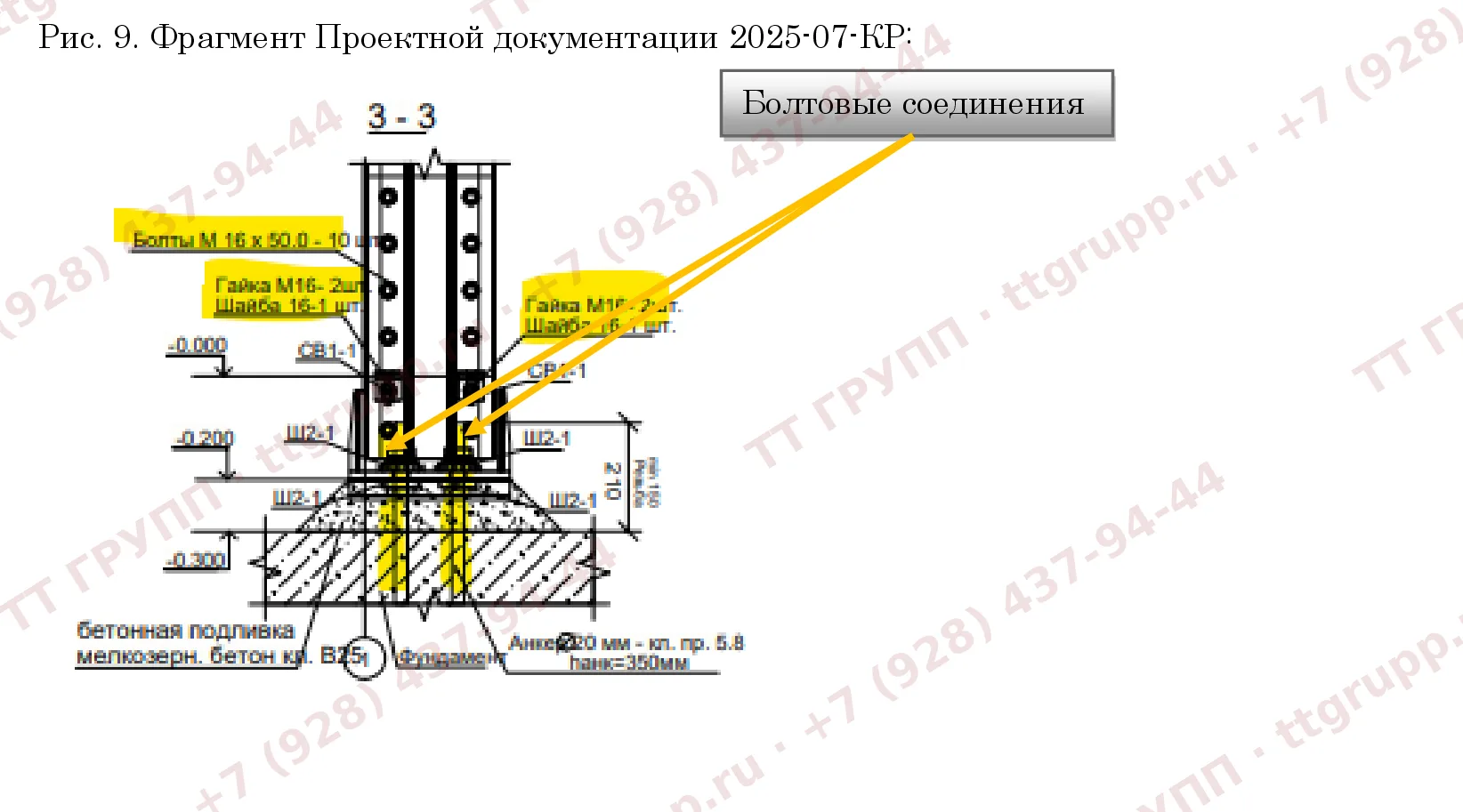 Фрагмент образца заключения: болтовой узел колонна–база, Рис. 9
