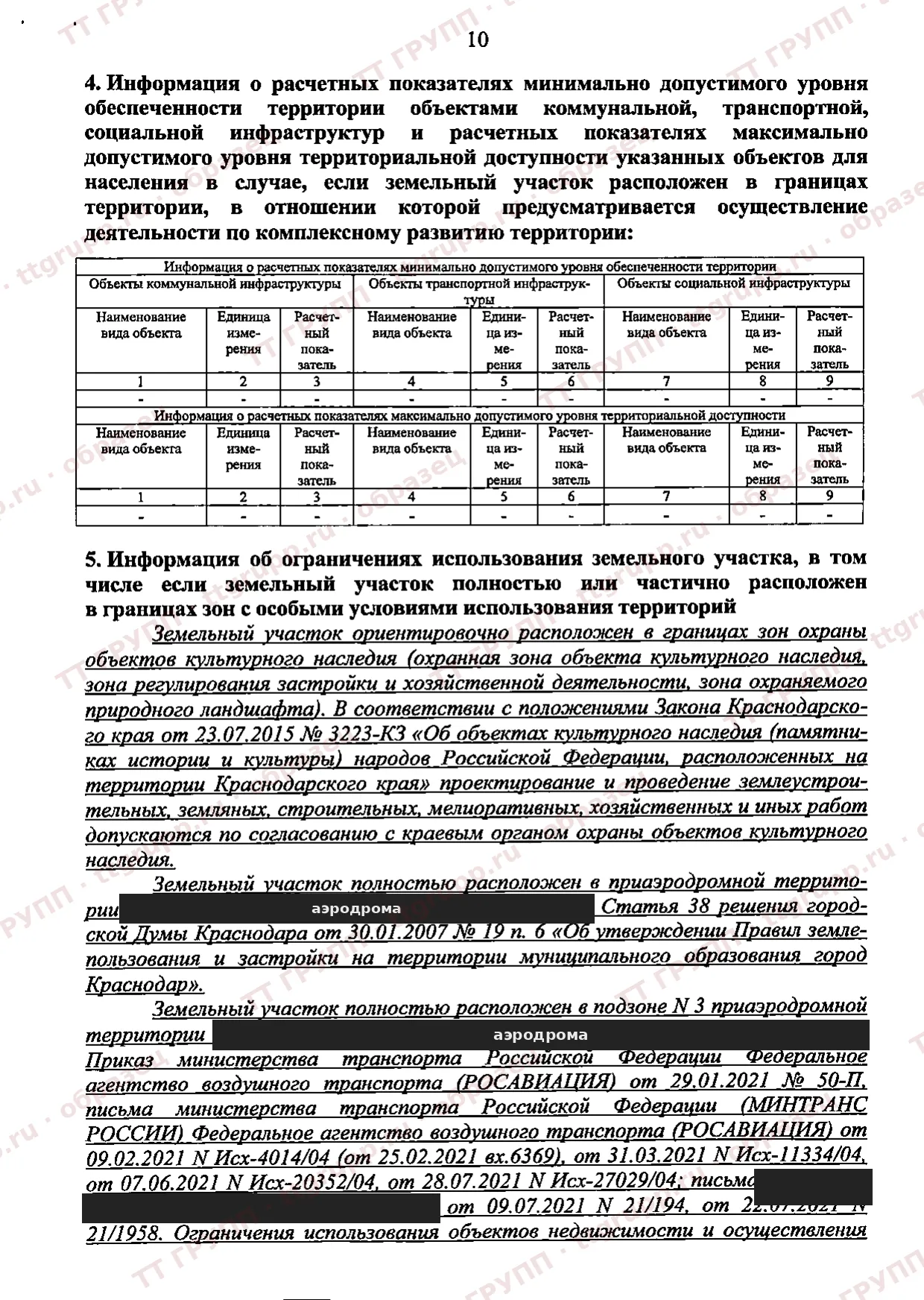 Раздел ограничений ГПЗУ: зона охраны объектов культурного наследия и приаэродромная территория